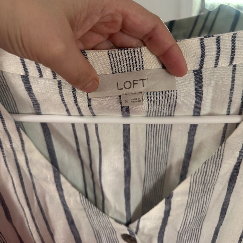 LOFT Linen Blend V-Neck Striped Blouse - Picture 4 of 5